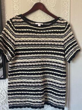 Belle by Kim Gravel Black & Cream Striped Knit Short-Sleeve Top
